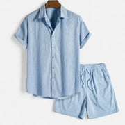Men's Lightweight Summer Set with Relaxed-Fit Shirt and Tailored Shorts - Breathable Cotton/Linen Blend, Casual Style