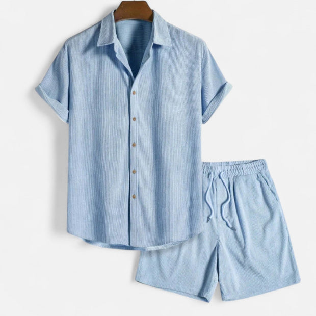 Men's Lightweight Summer Set with Relaxed-Fit Shirt and Tailored Shorts - Breathable Cotton/Linen Blend, Casual Style