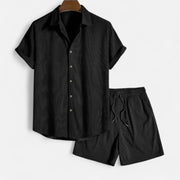 Men's Lightweight Summer Set with Relaxed-Fit Shirt and Tailored Shorts - Breathable Cotton/Linen Blend, Casual Style