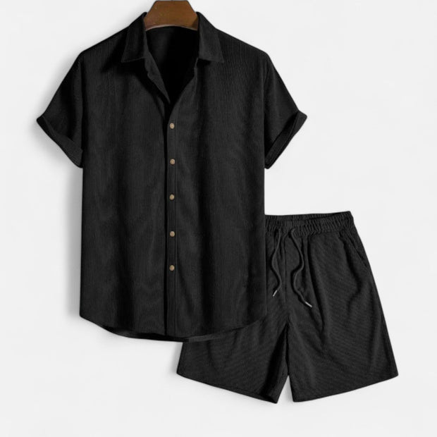 Men's Lightweight Summer Set with Relaxed-Fit Shirt and Tailored Shorts - Breathable Cotton/Linen Blend, Casual Style