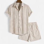 Men's Lightweight Summer Set with Relaxed-Fit Shirt and Tailored Shorts - Breathable Cotton/Linen Blend, Casual Style