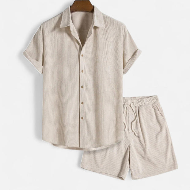 Men's Lightweight Summer Set with Relaxed-Fit Shirt and Tailored Shorts - Breathable Cotton/Linen Blend, Casual Style