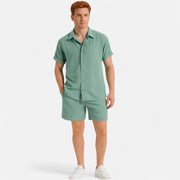 Men's Lightweight Summer Set with Relaxed-Fit Shirt and Tailored Shorts - Breathable Cotton/Linen Blend, Casual Style