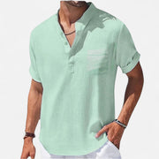 Men's Linen-Cotton Henley Shirt – Breathable Short Sleeve Summer Essential in Classic Style
