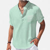 Men's Linen-Cotton Henley Shirt – Breathable Short Sleeve Summer Essential in Classic Style