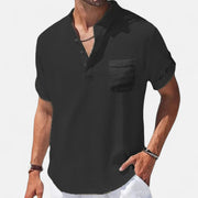 Men's Linen-Cotton Henley Shirt – Breathable Short Sleeve Summer Essential in Classic Style