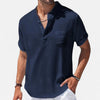 Men's Linen-Cotton Henley Shirt – Breathable Short Sleeve Summer Essential in Classic Style