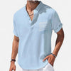 Men's Linen-Cotton Henley Shirt – Breathable Short Sleeve Summer Essential in Classic Style
