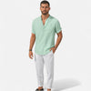 Men's Linen-Cotton Henley Shirt – Breathable Short Sleeve Summer Essential in Classic Style