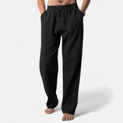 Men's Linen Pants, Lightweight Summer Trousers with Adjustable Waist – Casual Tapered Fit for Comfort and Style