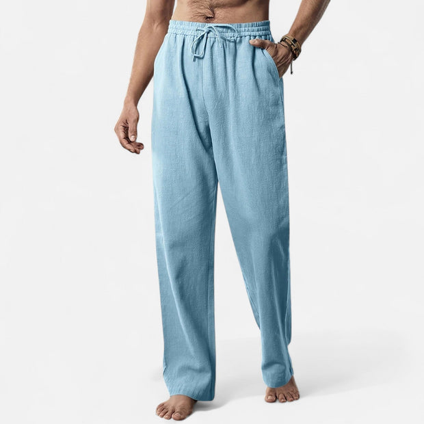 Men's Linen Pants, Lightweight Summer Trousers with Adjustable Waist – Casual Tapered Fit for Comfort and Style