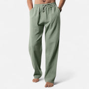 Men's Linen Pants, Lightweight Summer Trousers with Adjustable Waist – Casual Tapered Fit for Comfort and Style