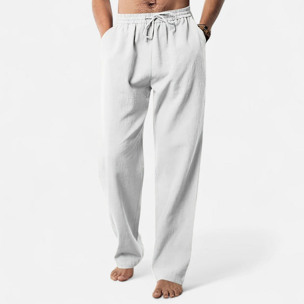 Men's Linen Pants, Lightweight Summer Trousers with Adjustable Waist – Casual Tapered Fit for Comfort and Style