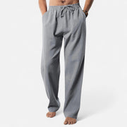 Men's Linen Pants, Lightweight Summer Trousers with Adjustable Waist – Casual Tapered Fit for Comfort and Style