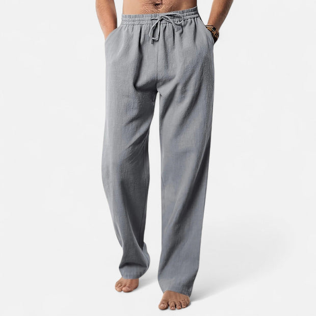Men's Linen Pants, Lightweight Summer Trousers with Adjustable Waist – Casual Tapered Fit for Comfort and Style