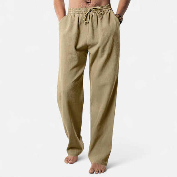 Men's Linen Pants, Lightweight Summer Trousers with Adjustable Waist – Casual Tapered Fit for Comfort and Style