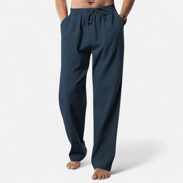 Men's Linen Pants, Lightweight Summer Trousers with Adjustable Waist – Casual Tapered Fit for Comfort and Style