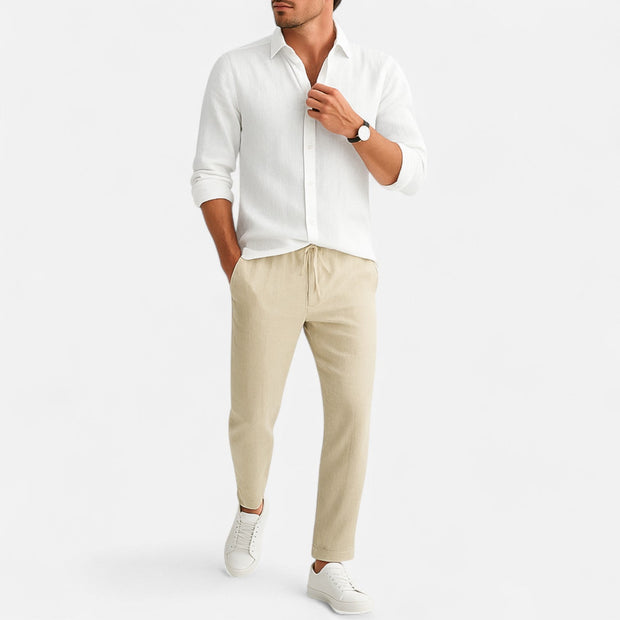Men's Linen Shirt - Breathable Lightweight Summer Essential for Casual and Smart-Casual Wear