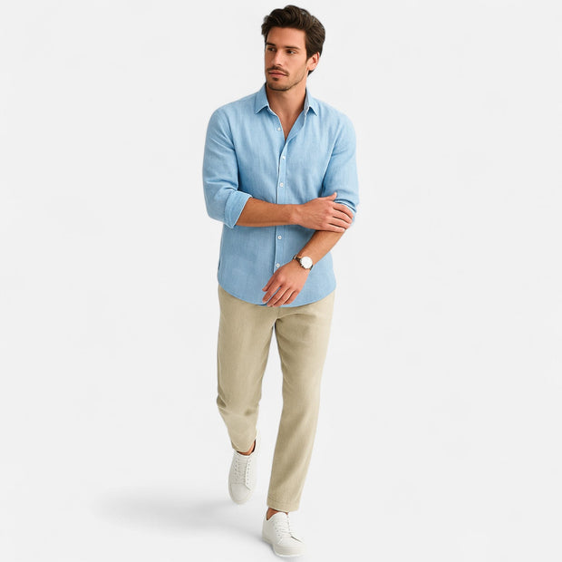 Men's Linen Shirt - Breathable Lightweight Summer Essential for Casual and Smart-Casual Wear