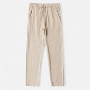 Men's Loose Fit Linen Trousers – Breathable Summer Pants with Elasticated Waistband for Comfort