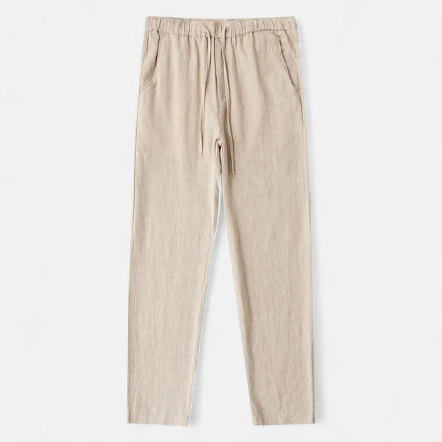 Men's Loose Fit Linen Trousers – Breathable Summer Pants with Elasticated Waistband for Comfort
