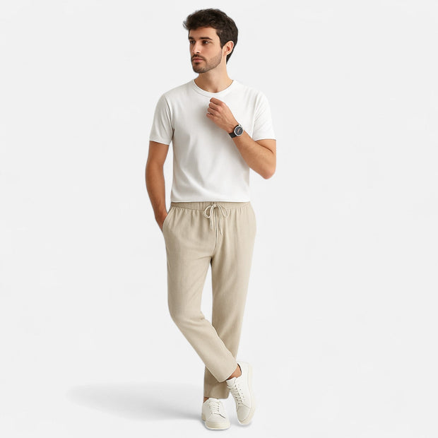 Men's Loose Fit Linen Trousers – Breathable Summer Pants with Elasticated Waistband for Comfort