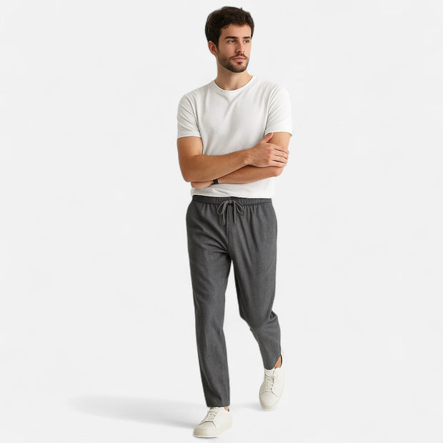 Men's Loose Fit Linen Trousers – Breathable Summer Pants with Elasticated Waistband for Comfort