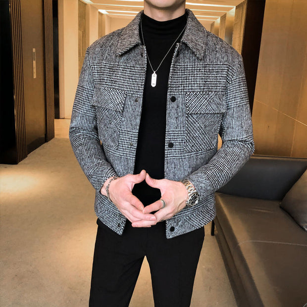 Men's Plaid Wool Jacket with Utility Pockets – Tailored Fit for Versatile Styling and Comfort