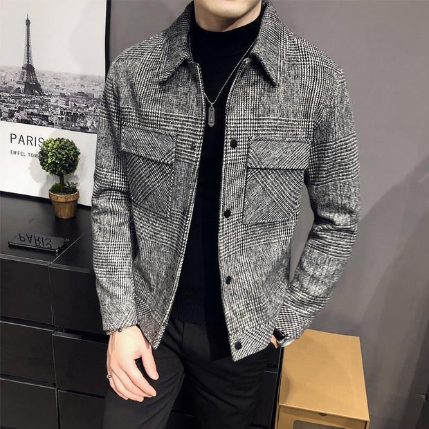 Men's Plaid Wool Jacket with Utility Pockets – Tailored Fit for Versatile Styling and Comfort