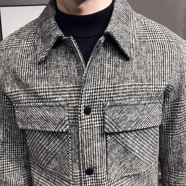Men's Plaid Wool Jacket with Utility Pockets – Tailored Fit for Versatile Styling and Comfort