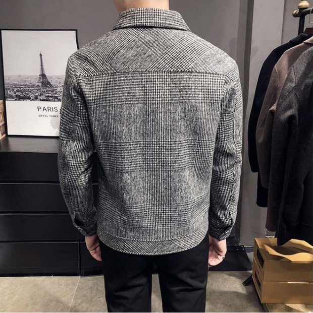 Men's Plaid Wool Jacket with Utility Pockets – Tailored Fit for Versatile Styling and Comfort