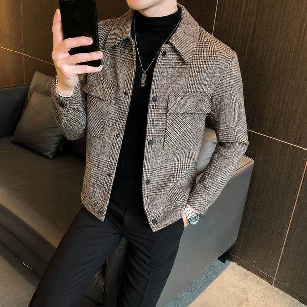 Men's Plaid Wool Jacket with Utility Pockets – Tailored Fit for Versatile Styling and Comfort