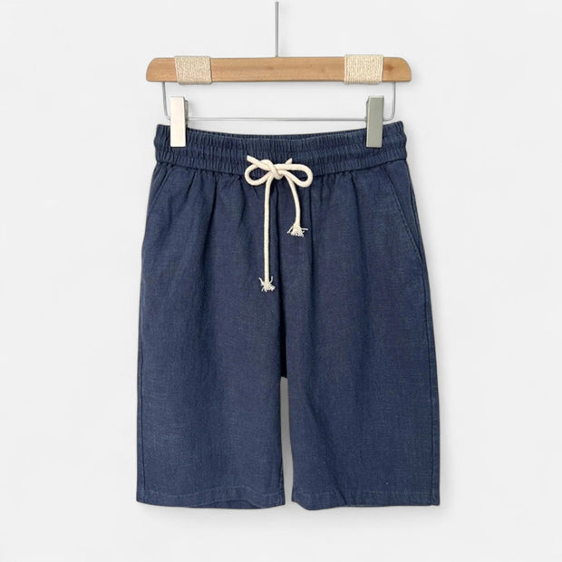 Men's Relaxed Fit Linen Shorts – Lightweight Breathable Summer Comfort, Adjustable Waistband, Mid-Thigh Length, Available in Stone, Navy, Sage