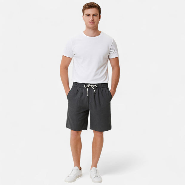 Men's Relaxed Fit Linen Shorts – Lightweight Breathable Summer Comfort, Adjustable Waistband, Mid-Thigh Length, Available in Stone, Navy, Sage