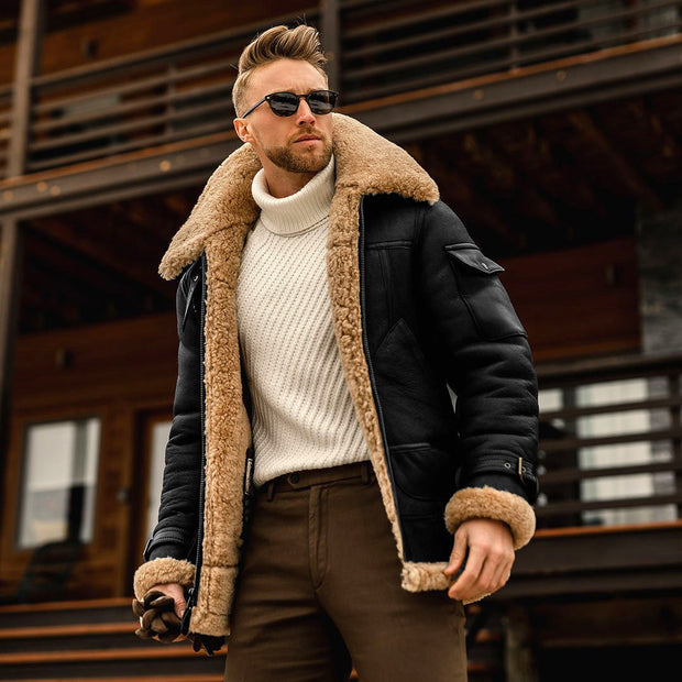 Men's Shearling Aviator Jacket in Faux Leather – Stylish Winter Outerwear for Men