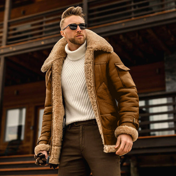 Men's Shearling Aviator Jacket in Faux Leather – Stylish Winter Outerwear for Men