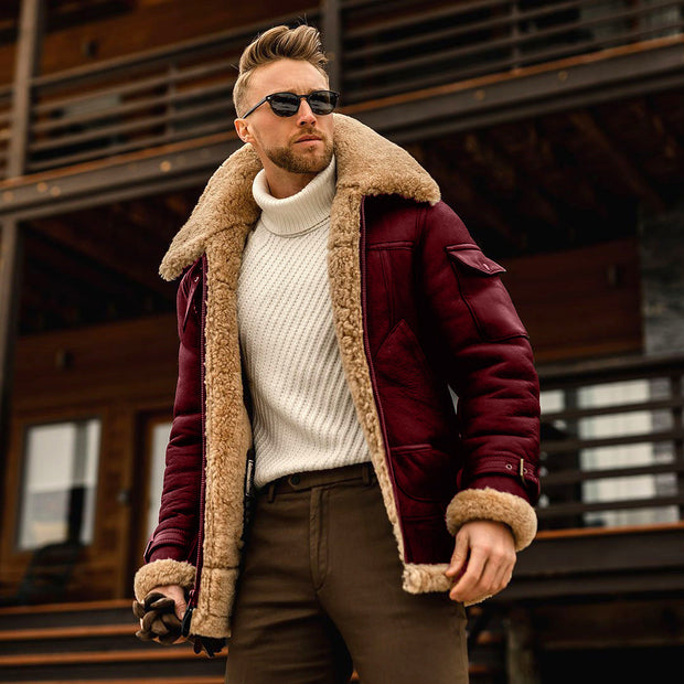 Men's Shearling Aviator Jacket in Faux Leather – Stylish Winter Outerwear for Men