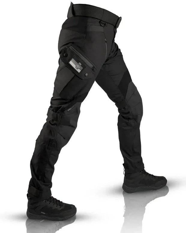 Men's Tactical Cargo Pants - Durable Black Polyester Trousers with Adjustable Fit