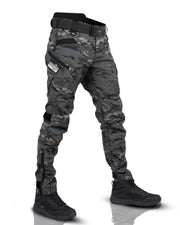 Men's Tactical Cargo Pants - Durable Black Polyester Trousers with Adjustable Fit