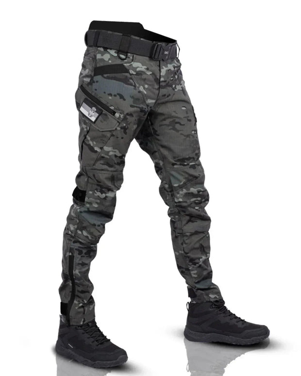Men's Tactical Cargo Pants - Durable Black Polyester Trousers with Adjustable Fit