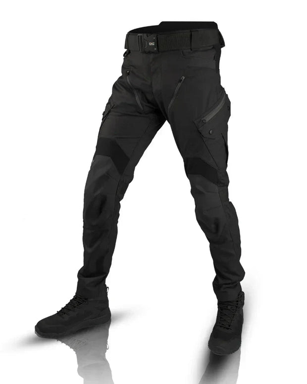Men's Tactical Cargo Pants - Durable Black Polyester Trousers with Adjustable Fit
