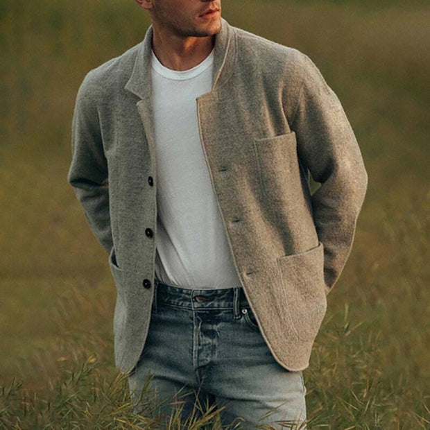 Men's Wool Knit Jacket - Tailored Cardigan Style with Oversized Pockets for Warmth and Comfort