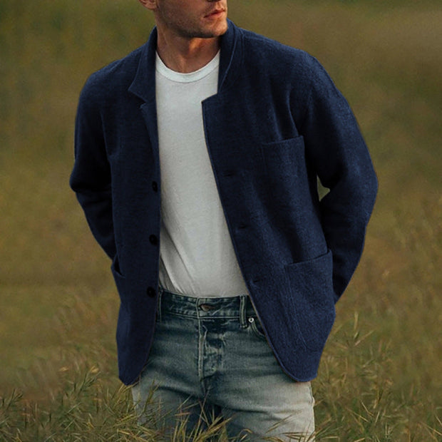 Men's Wool Knit Jacket - Tailored Cardigan Style with Oversized Pockets for Warmth and Comfort