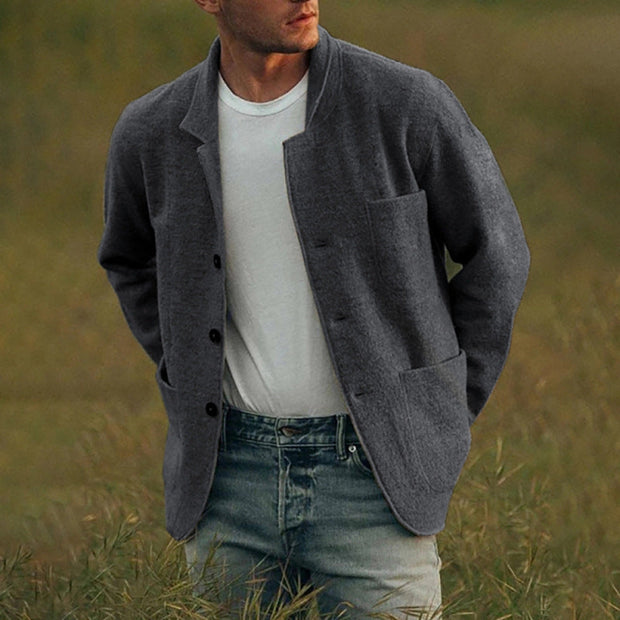 Men's Wool Knit Jacket - Tailored Cardigan Style with Oversized Pockets for Warmth and Comfort