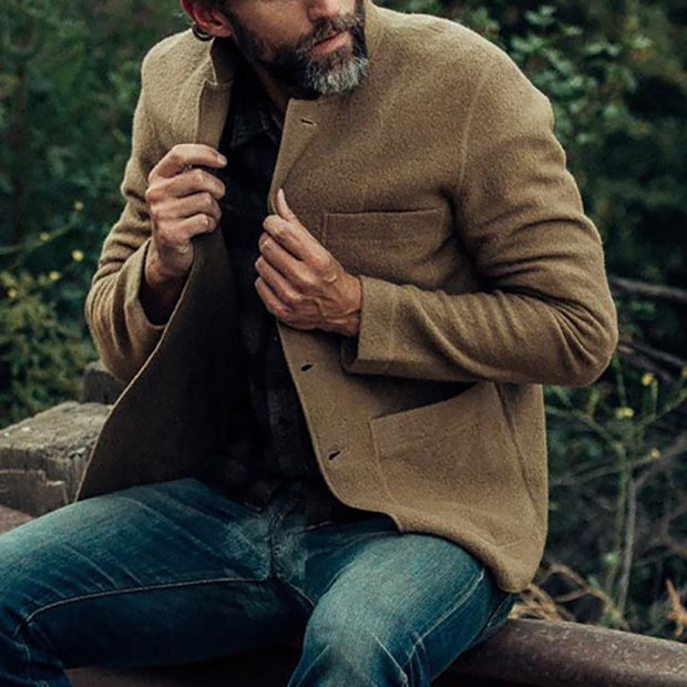 Men's Wool Knit Jacket - Tailored Cardigan Style with Oversized Pockets for Warmth and Comfort