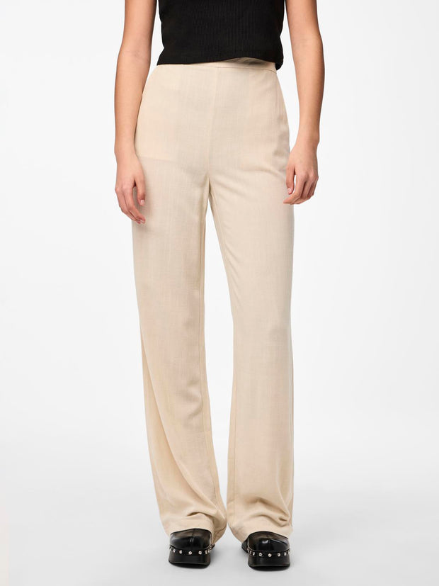 Oatmeal Linen Trousers for Women – Comfortable Casual Pants, Breathable Fabric, Versatile Style