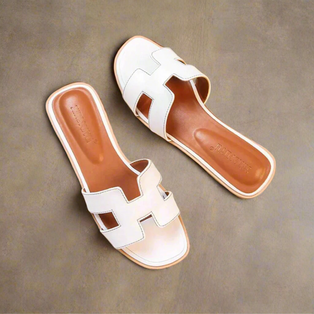 H Women's Sandals - Elegant Summer Mules Made of Comfortable PU Leather-Cramta