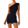 One Shoulder Knitted Dress – Stylish and Comfortable Polyester Dress for Every Occasion-Cramta