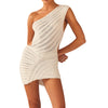 One Shoulder Knitted Dress – Stylish and Comfortable Polyester Dress for Every Occasion-Cramta