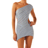 One Shoulder Knitted Dress – Stylish and Comfortable Polyester Dress for Every Occasion-Cramta